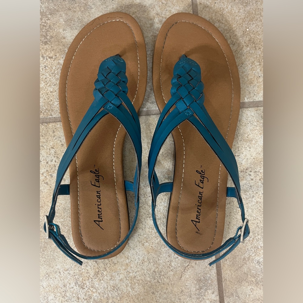 American Eagle Outfitters Teal and Brown Sandals